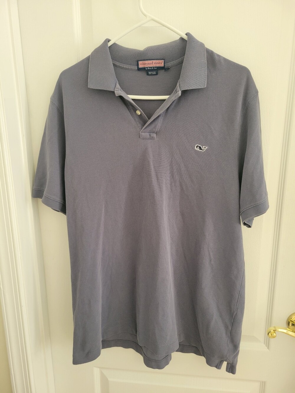 Vineyard Vines Mens Large L Polo Shirt Gray Blue Solid Pique Classic Fit Short